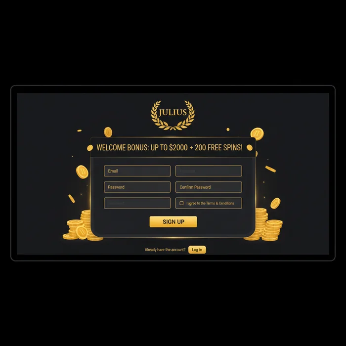 Formulaire d'inscription Julius — création de compte avec champs email et mot de passe